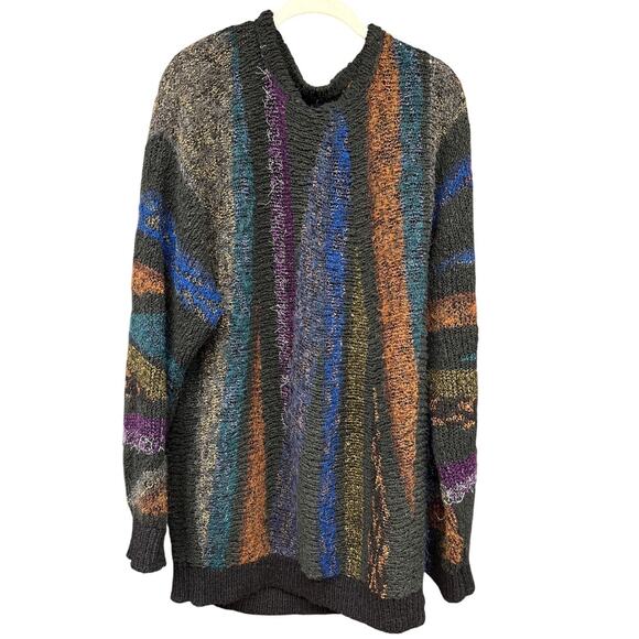Retro 80s Oversized XXL Rainbow Cosby Sweater Shimmer Glitter Holiday Wool Blend - Picture 1 of 6